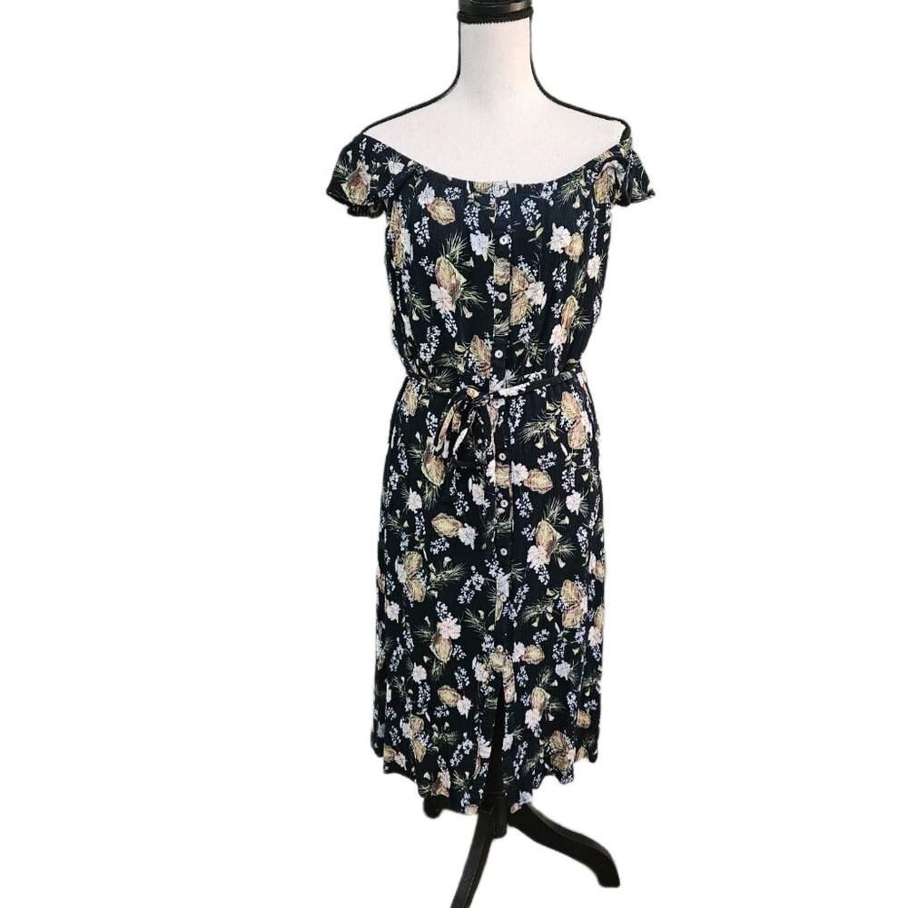 Everly Large Floral Button‎ Down Off-Shoulder Dress